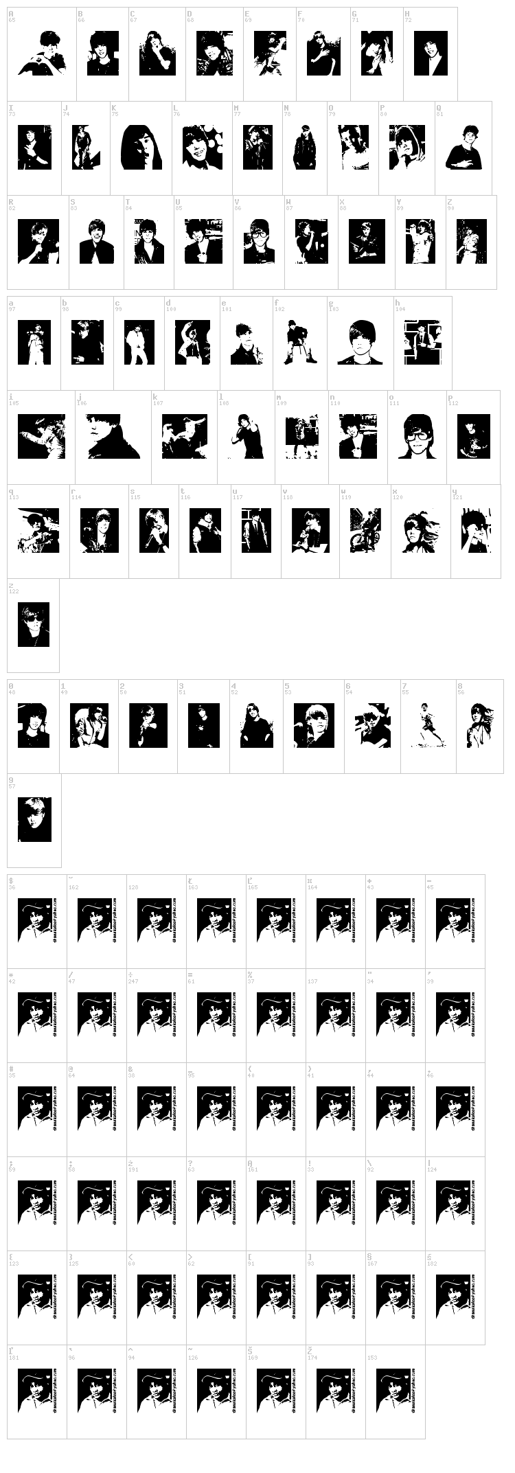Justin Bieber font map